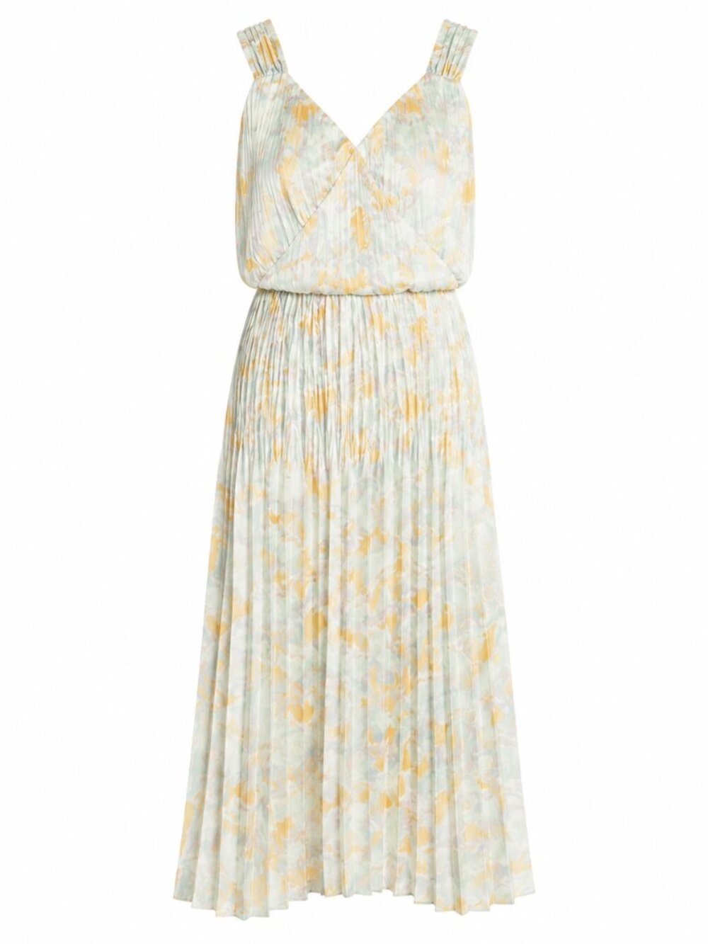 Vince Pleated V-Neck Maxi Dress in Pale Yellow & Light Blue